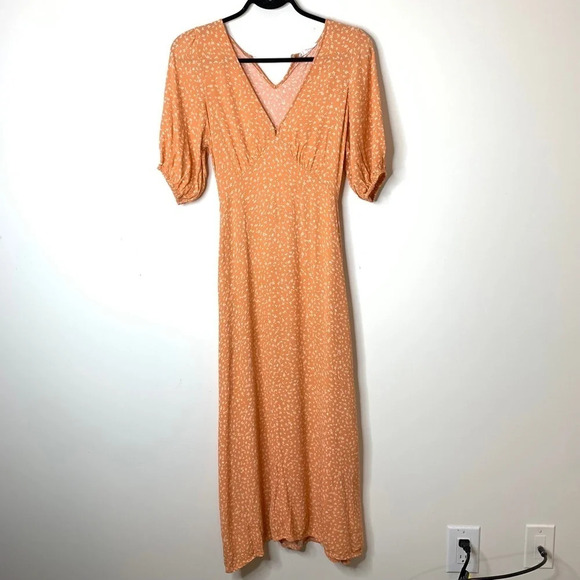 Kivari Fleur Ditsy Midi Dress Orange Rust Floral Print Tie Waist Size XS - Picture 2 of 16